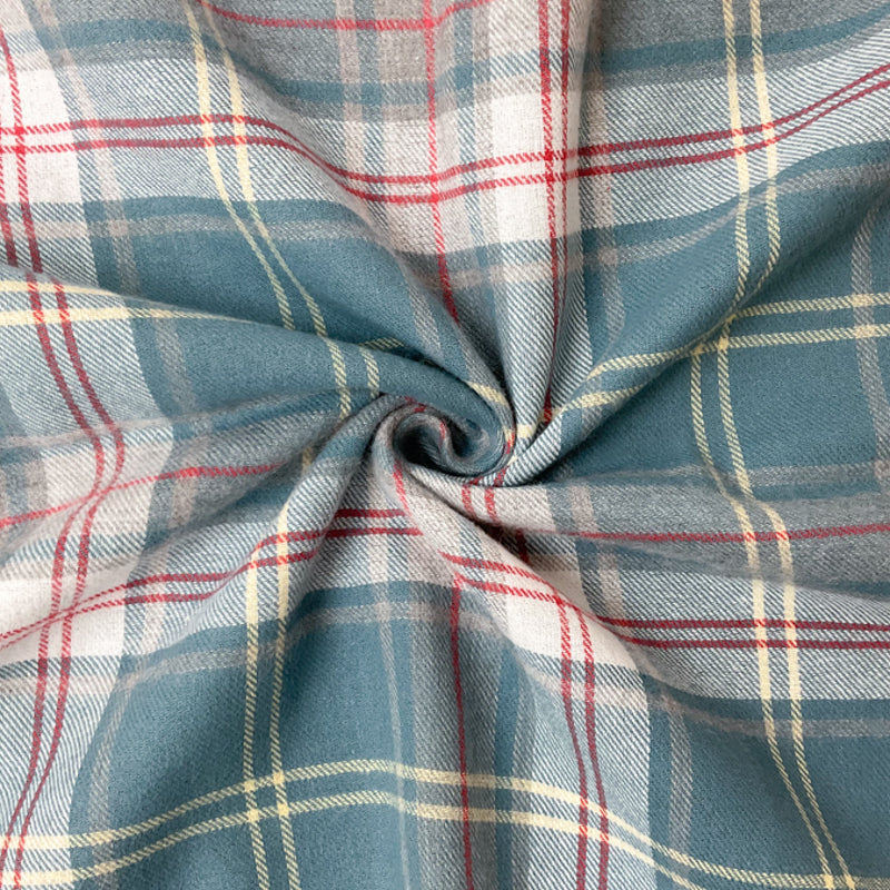 Teal-Red-Multi Cotton Plaid Flannel Twill Woven Fabric