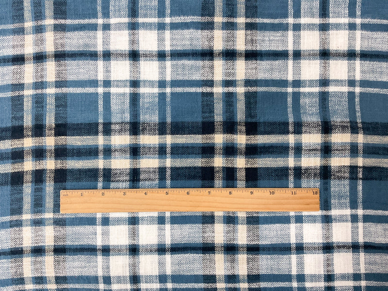 Blue-White-Black Cotton Plaid Flannel Twill Woven Fabric