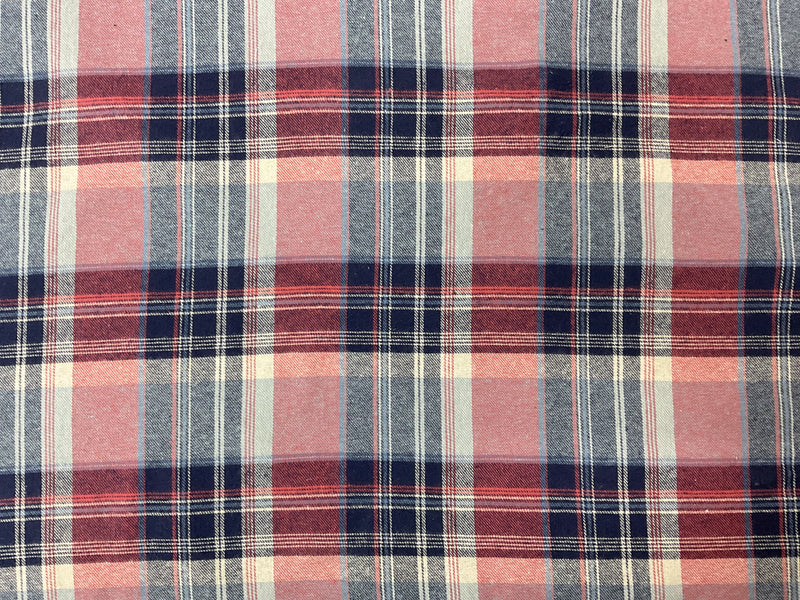 Red-Navy-Multi Cotton Plaid Twill Woven Fabric