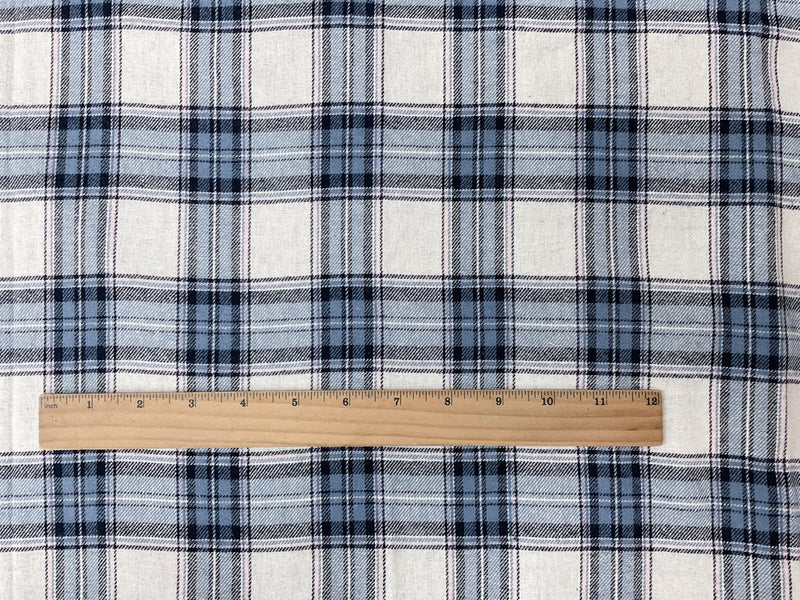 Blue-Pink-White Cotton Plaid Flannel Twill Woven Fabric