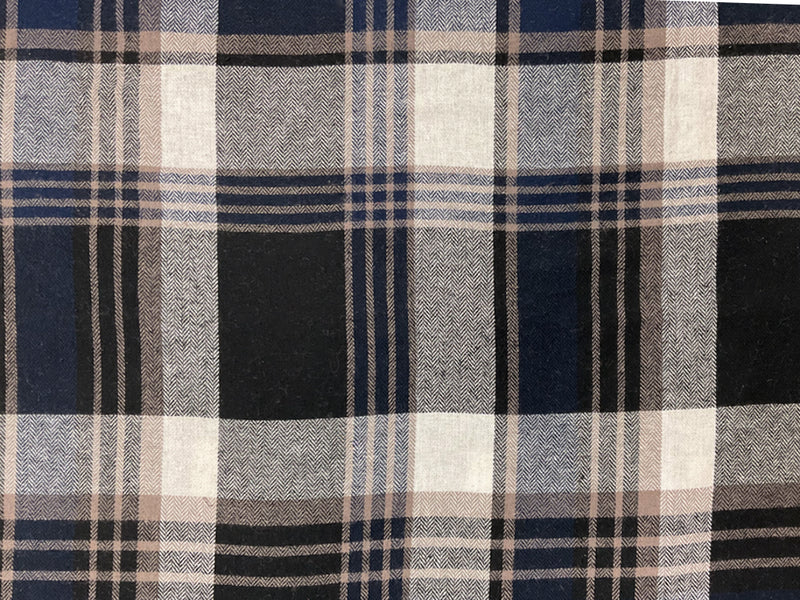 Navy-White-Black Cotton Plaid Flannel Twill Woven Fabric