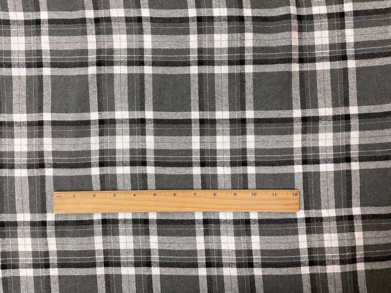Gray-White-Black Cotton Plaid Flannel Twill Woven Fabric