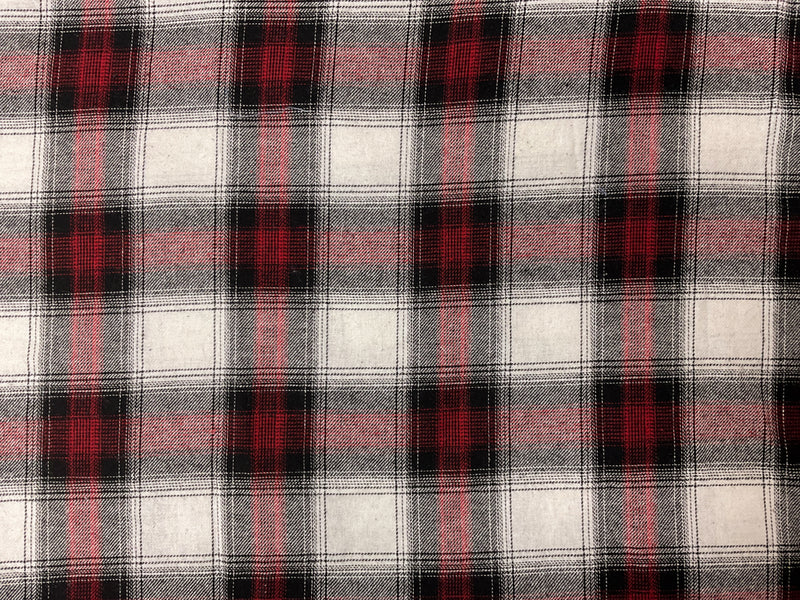 Red-Black-White Cotton Plaid Flannel Twill Woven Fabric