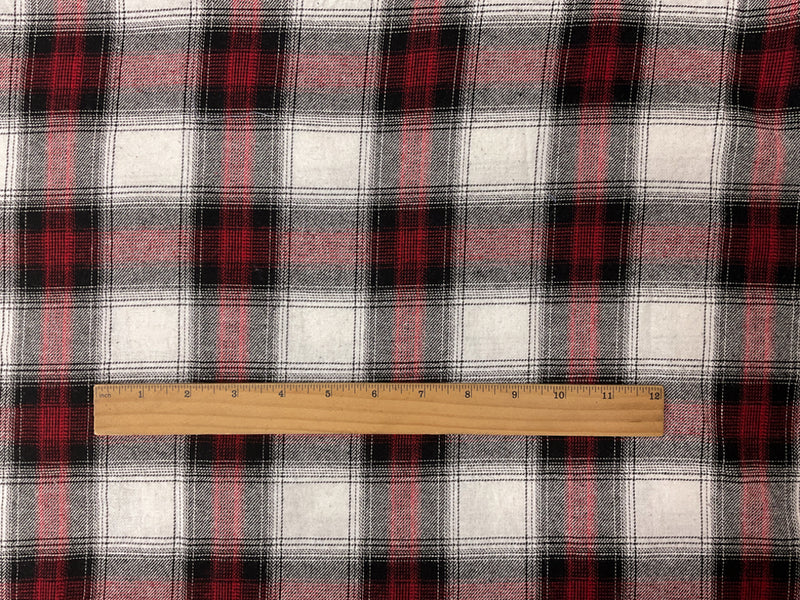 Red-Black-White Cotton Plaid Flannel Twill Woven Fabric