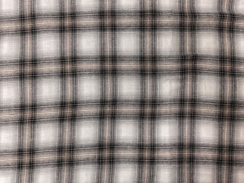 White-Beige-Black Cotton Plaid Flannel Twill Woven Fabric