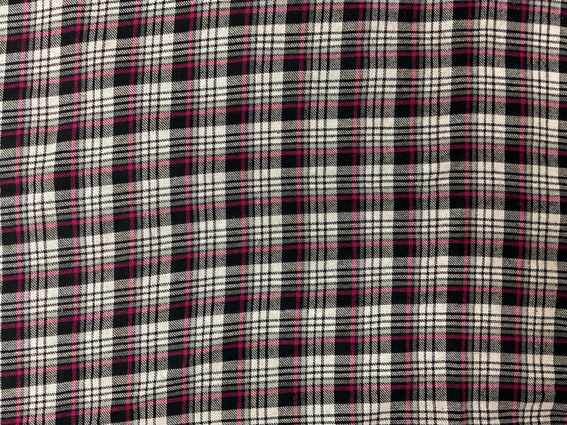 Black-Pink-White Cotton Plaid Flannel Twill Woven Fabric