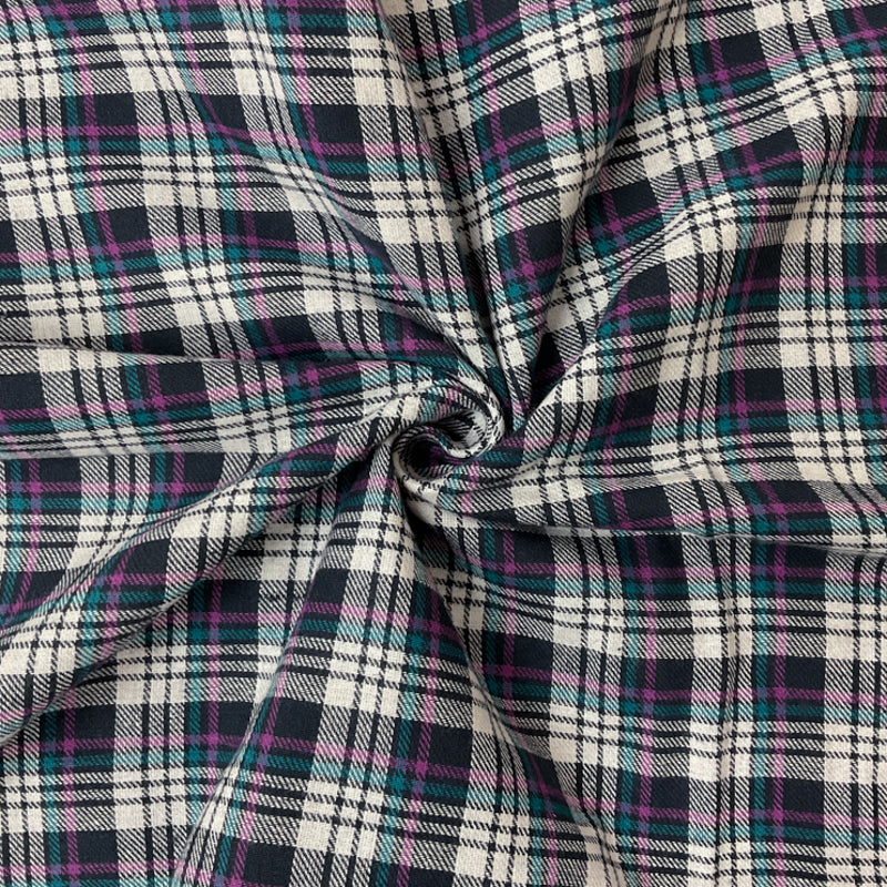 Purple-Deep Navy-Multi Cotton Plaid Flannel Twill Woven Fabric