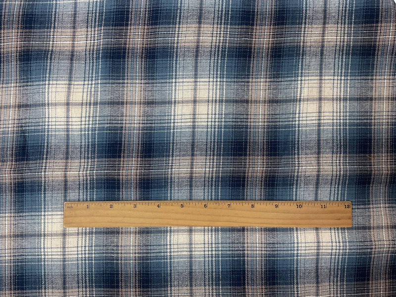 Blue-Beige-Multi Cotton Plaid Flannel Twill Woven Fabric