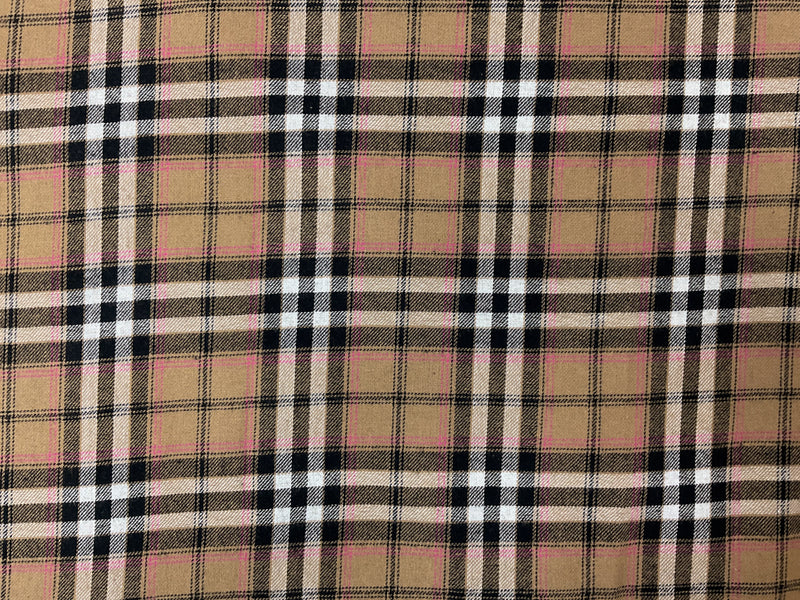 Brown-Black-Pink Cotton Plaid Twill Woven Fabric