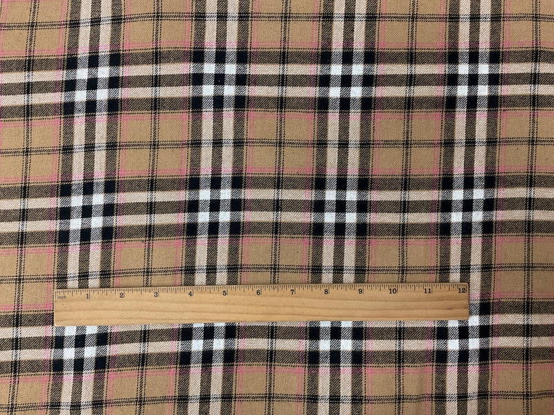 Brown-Black-Pink Cotton Plaid Twill Woven Fabric