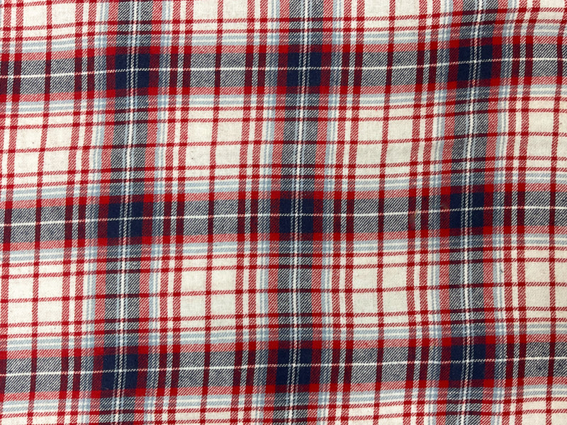 Blue-Red-White Cotton Plaid Flannel Twill Woven Fabric