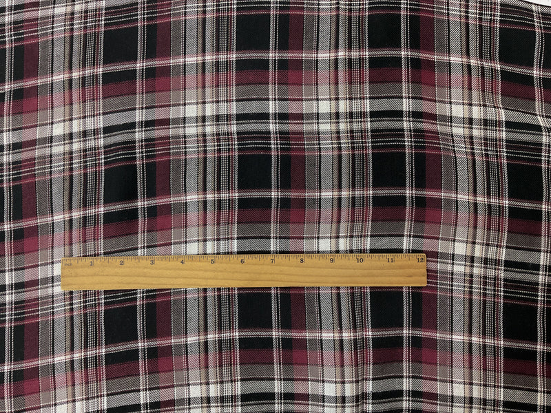 Black-Wine-Multi Cotton Plaid Twill Woven Fabric