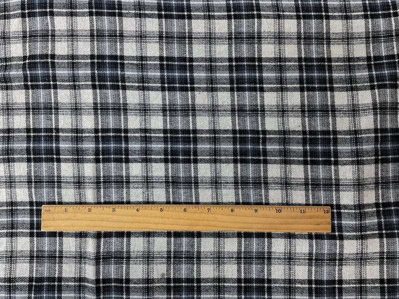 Gray-Black-Blue Cotton Plaid Flannel Twill Woven Fabric