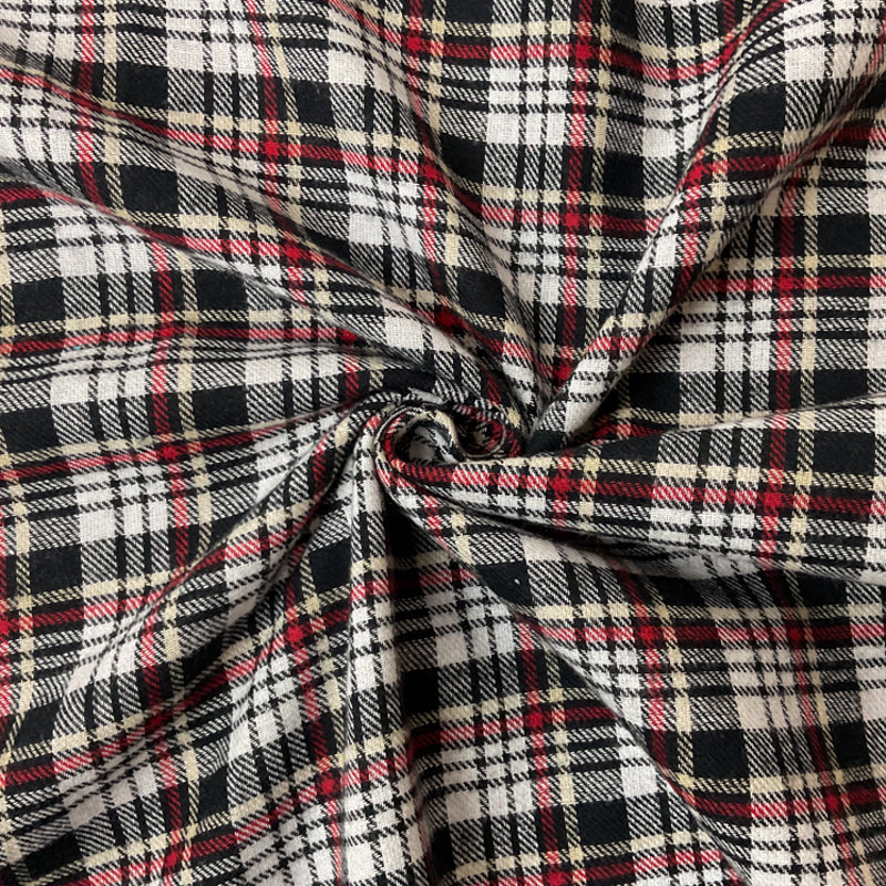 Black-Red-Multi Cotton Plaid Flannel Twill Woven Fabric