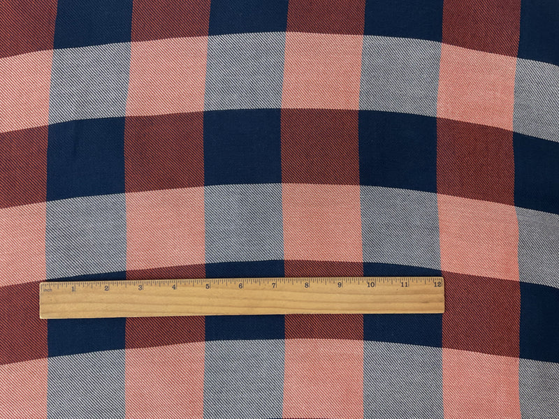 Orange-Navy Rayon Check Twill Woven Fabric