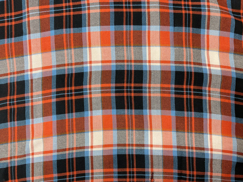 Orange-Navy Rayon Plaid Twill Woven Fabric