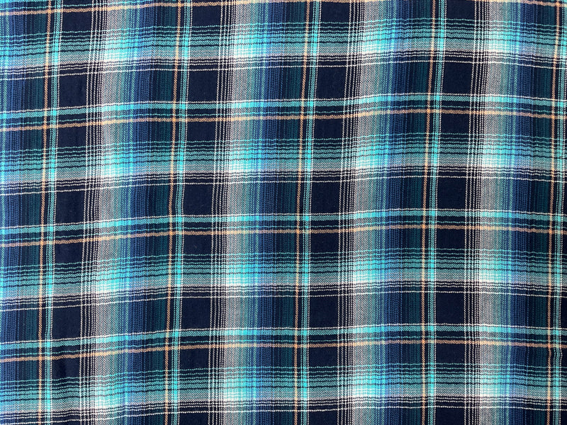 Navy-Teal-Multi Cotton Plaid Herringbone Twill Woven Fabric