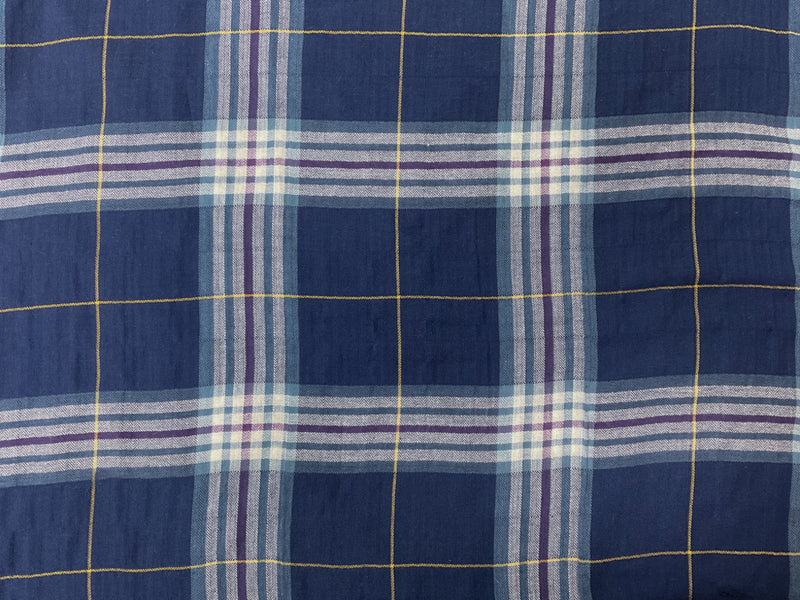 Blue-Purple-Multi Cotton Plaid Herringbone Twill Woven Fabric