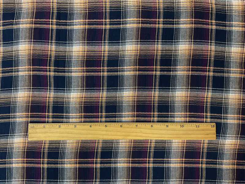 Navy-Orange-Multi Cotton Plaid Herringbone Twill Woven Fabric