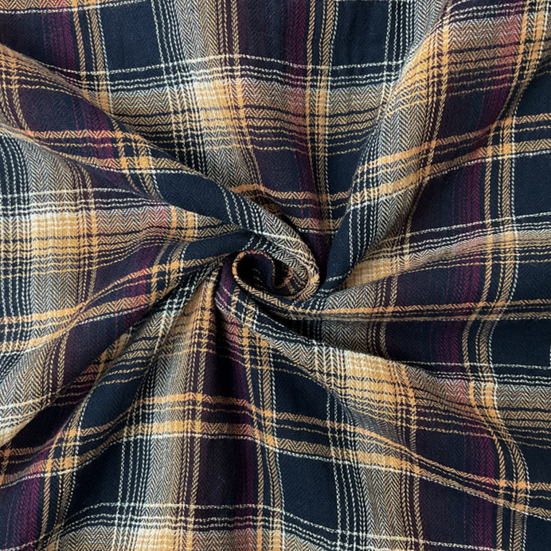 Navy-Orange-Multi Cotton Plaid Herringbone Twill Woven Fabric