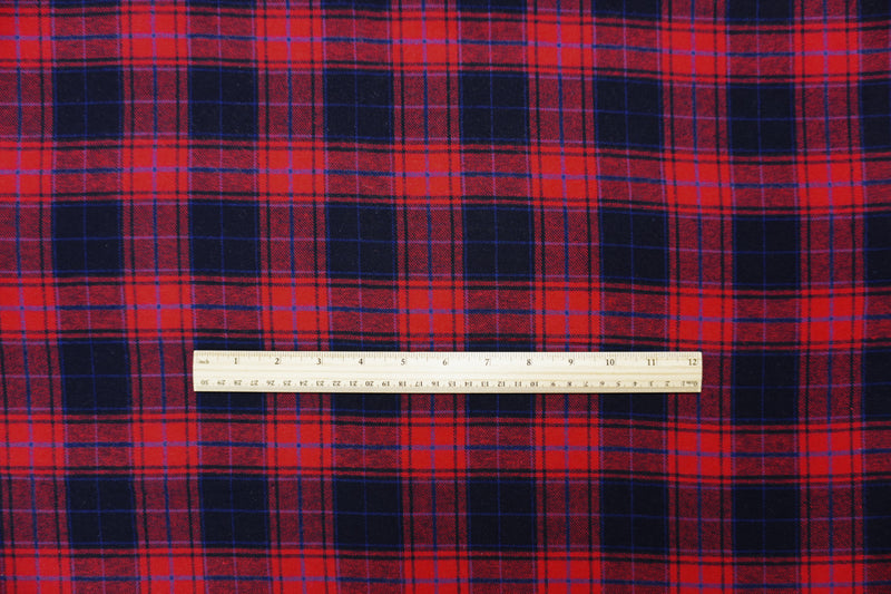 Red-Blue Cotton Plaid Flannel Twill Woven Fabric