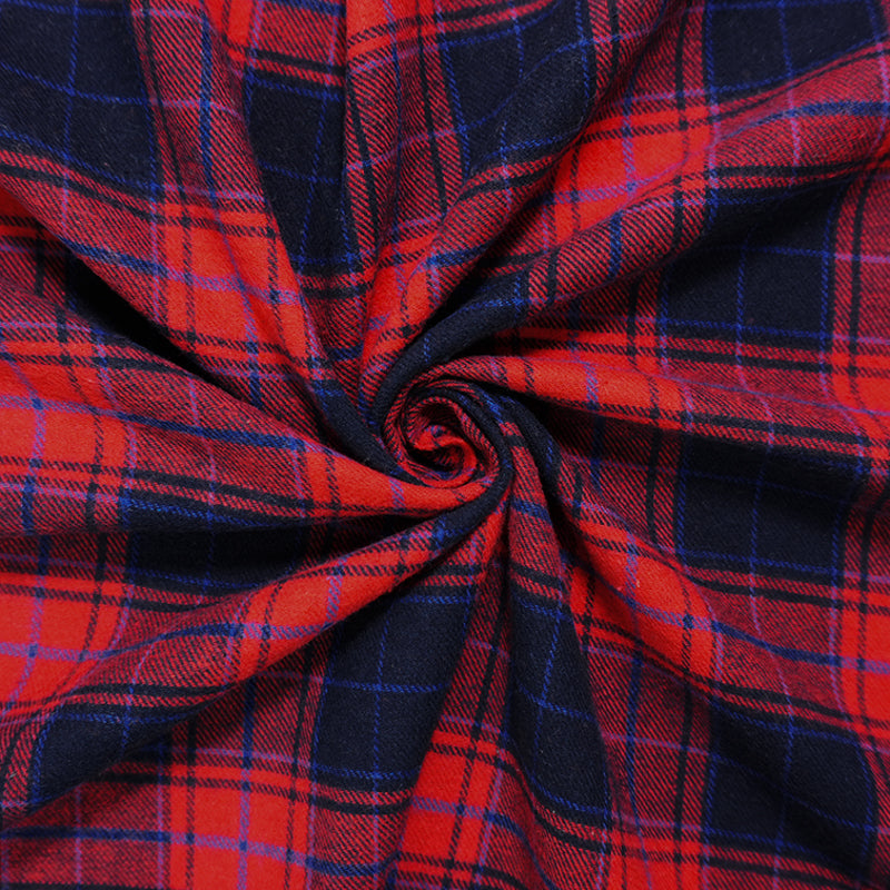 Red-Blue Cotton Plaid Flannel Twill Woven Fabric