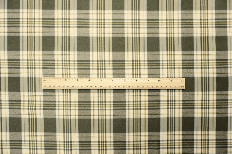 Green-Yellow-Multi Rayon Cotton Stretch Plaid Twill Woven Fabric