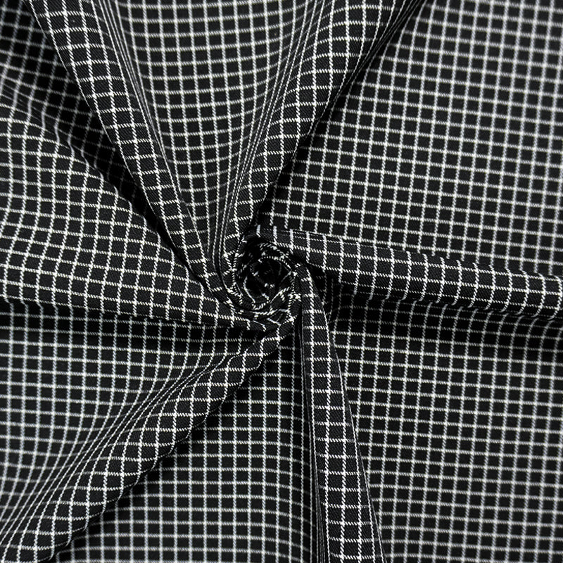 Black-White Rayon Cotton Stretch Check Twill Woven Fabric