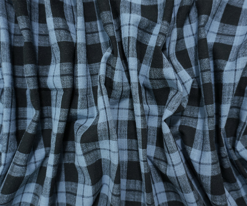 Blue-Black Cotton Plaid Woven Fabric
