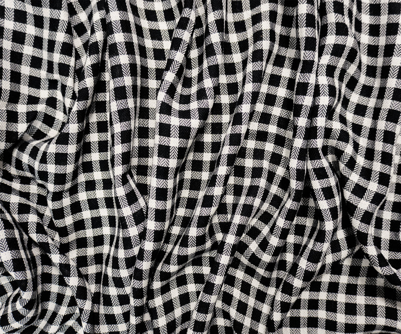Black-White Rayon Check Twill Woven Fabric