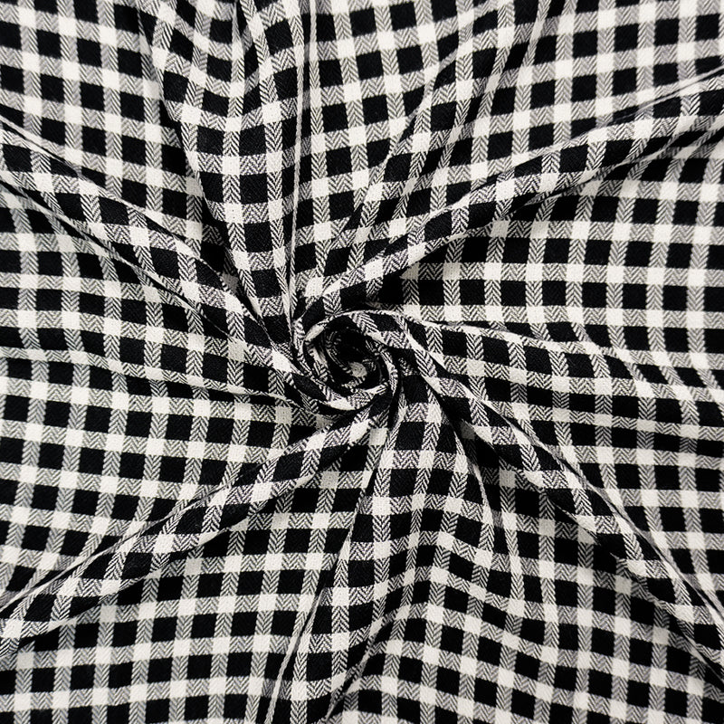 Black-White Rayon Check Twill Woven Fabric