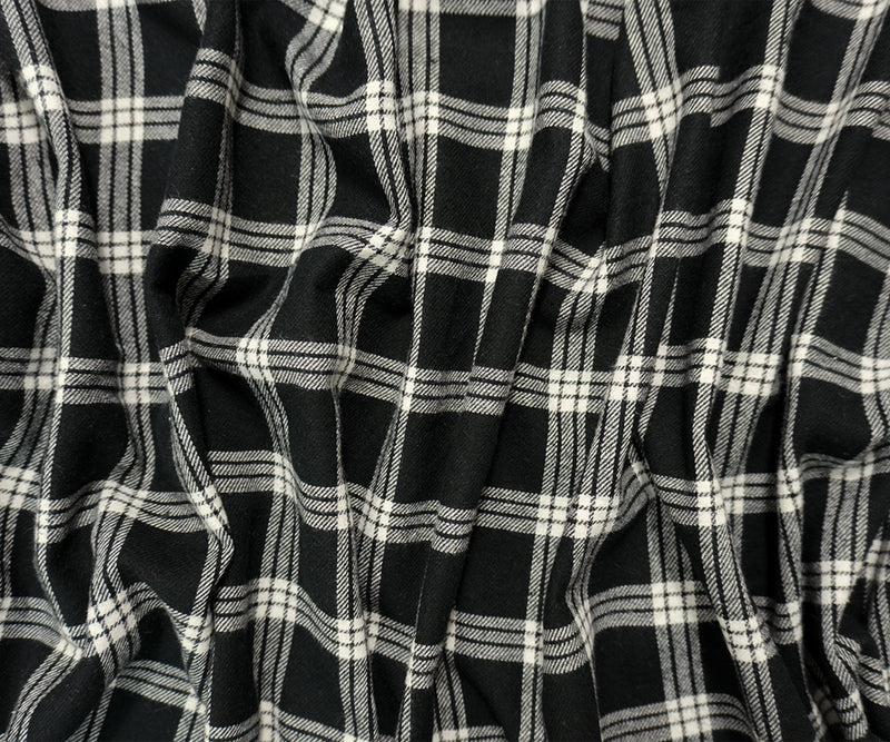Black-White Cotton Plaid Flannel Twill Woven Fabric
