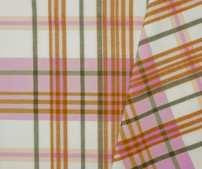 Purple-Ivory-Multi Rayon Cotton Stretch Plaid Twill Woven Fabric