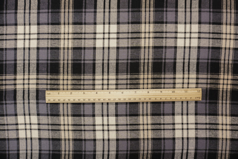 Black-Gray-Multi Cotton Plaid Flannel Twill Woven Fabric