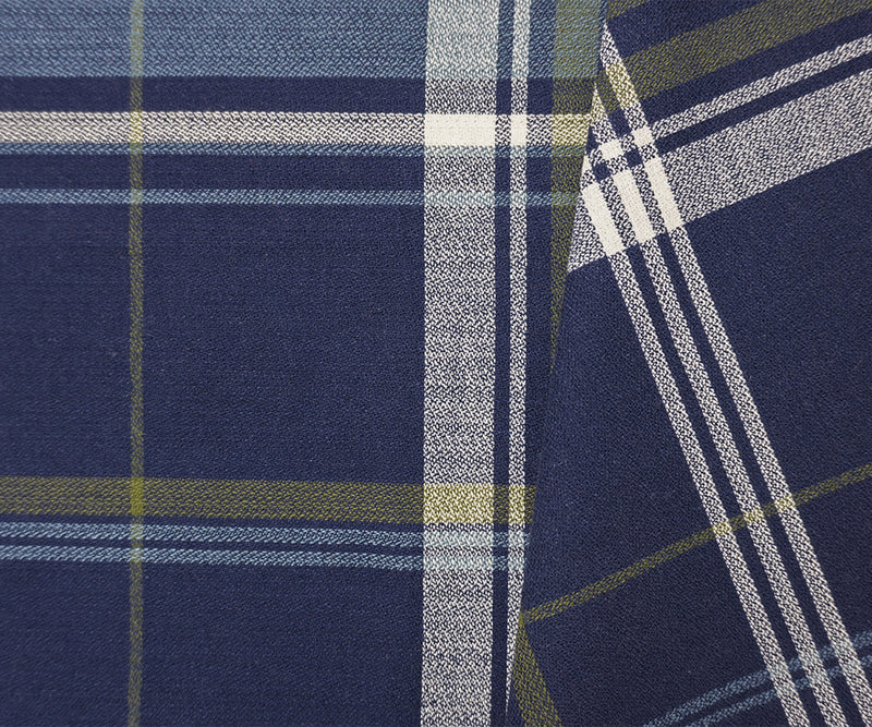 Blue-Green Cotton Plaid Momie Crepe Woven Fabric