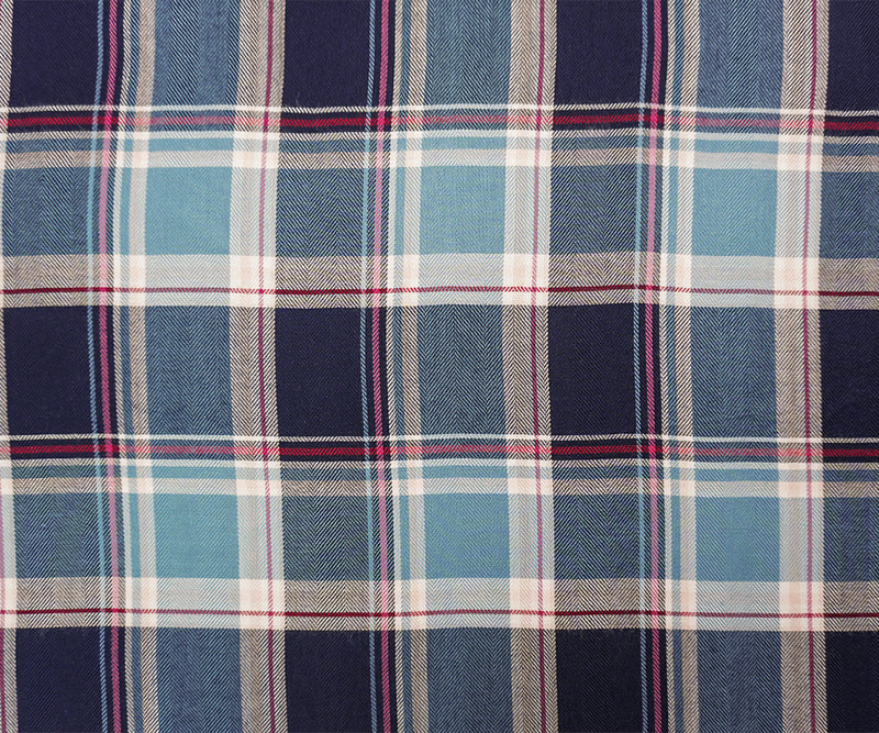 Blue-Red-Multi Rayon Plaid Twill Woven Fabric
