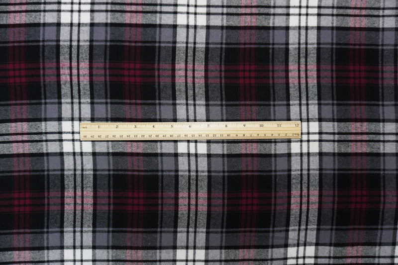 Black-Burgundy-Multi Cotton Plaid Flannel Twill Woven Fabric