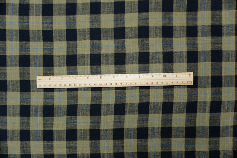 Green-Navy-Blue Cotton Plaid Woven Fabric