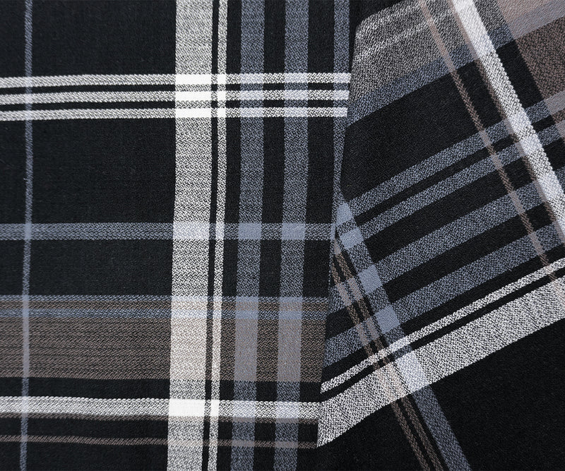 Black-Multi Cotton Plaid Momie Crepe Woven Fabric