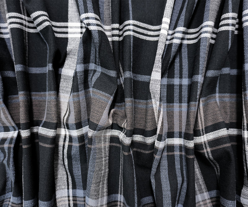 Black-Multi Cotton Plaid Momie Crepe Woven Fabric