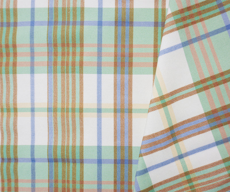 Green-Brown-Multi Rayon Cotton Stretch Plaid Twill Woven Fabric