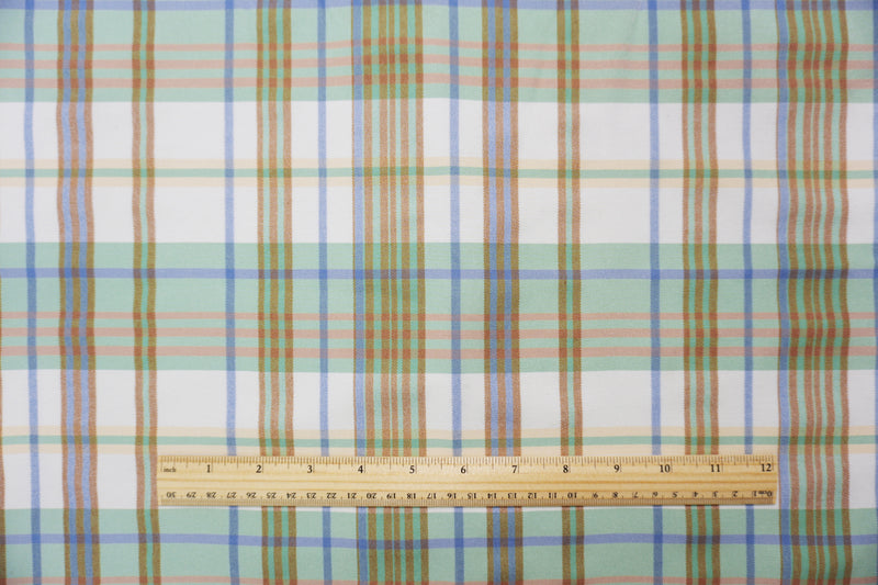 Green-Brown-Multi Rayon Cotton Stretch Plaid Twill Woven Fabric