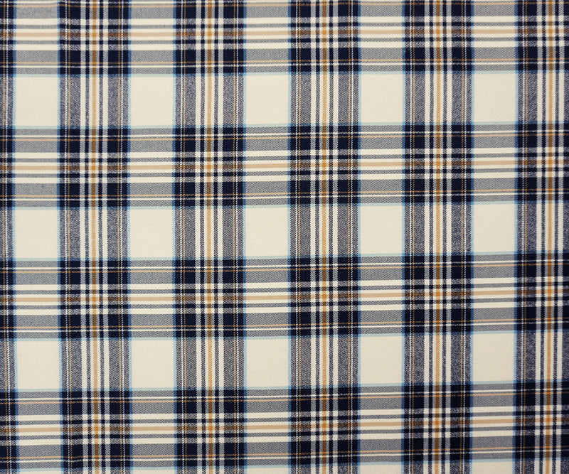 Blue-Yellow-Multi Rayon Cotton Stretch Plaid Twill Woven Fabric