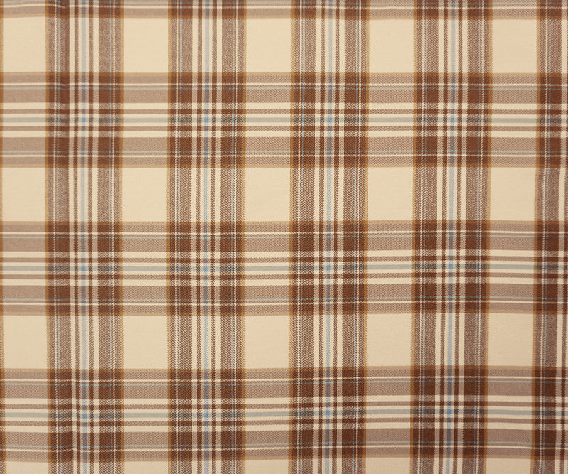 Brown-Blue-Ivory Rayon Cotton Stretch Plaid Twill Woven Fabric