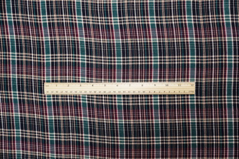 Green-Red-Multi Rayon Plaid Twill Woven Fabric
