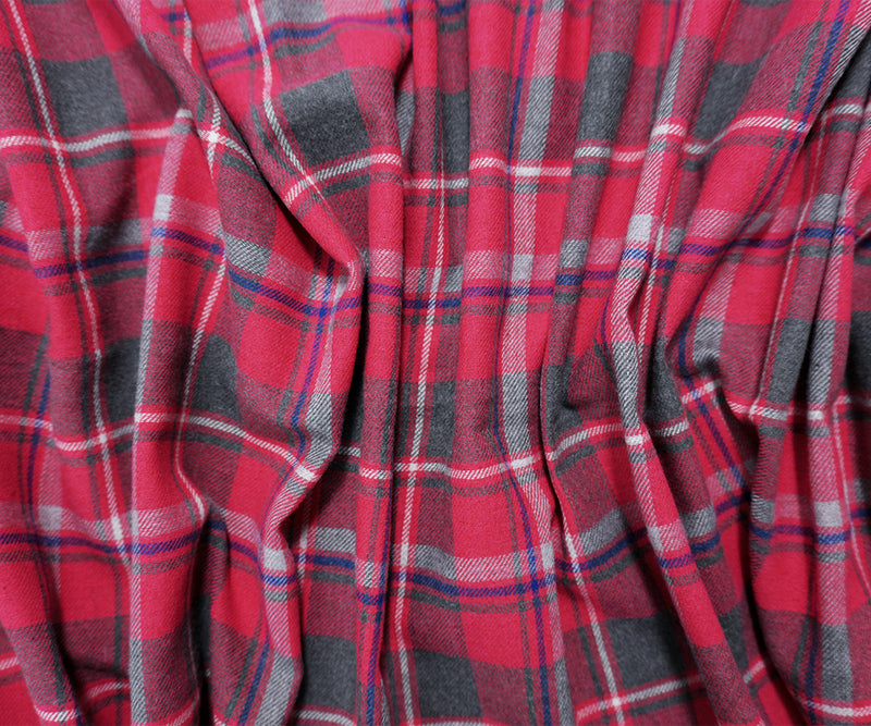 Red-Green-Multi Cotton Plaid Flannel Twill Woven Fabric
