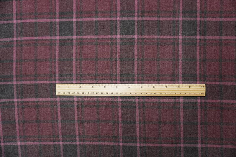 Burgundy-Multi Cotton Plaid Flannel Twill Woven Fabric
