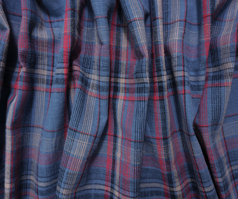 Blue-Red-Multi Cotton Plaid Woven Fabric