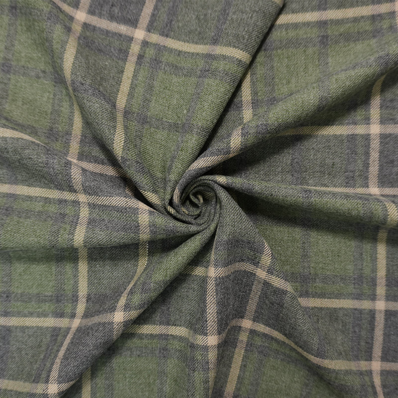 Green-Beige-Multi Cotton Plaid Flannel Twill Woven Fabric