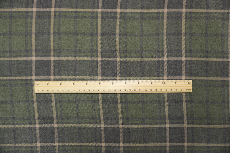 Green-Beige-Multi Cotton Plaid Flannel Twill Woven Fabric